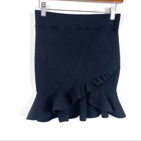 A.L.C. Ribbed Knit Ruffle Mini Skirt Black - Picture 1 of 7